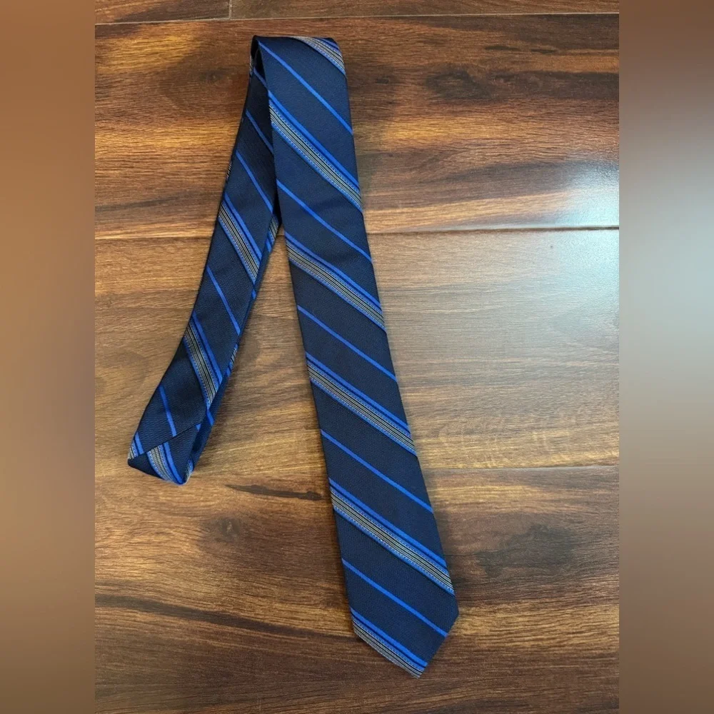 CALVIN KLEIN Blue and Black Striped Tie
